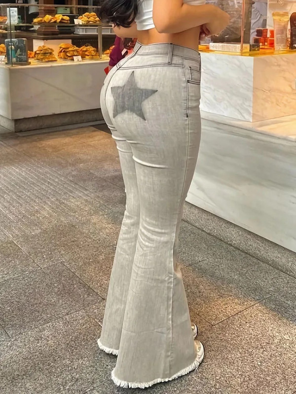 Sifreyr Star Print Y2K Skinny Jeans Ženske sive isprane traper hlače visokog struka 90-ih Vintage Streetwear Fairy Grunge Šifra