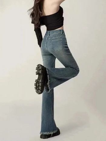 Разклешени дънки Дамски елегантни универсални ретро деним Ulzzang Streetwear Семпли панталони Американски стилни модерни скъсани разкъсани