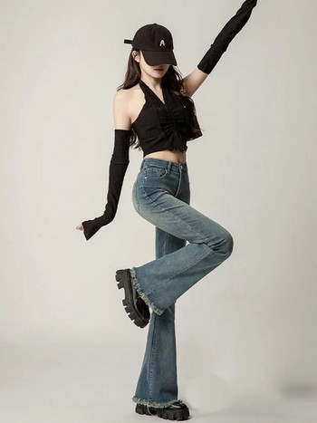 Flare Jeans Γυναικεία Κομψό All-Match Vintage Τζιν Ulzzang Streetwear Απλό παντελόνι Αμερικανικό κομψό, μοντέρνο σκισμένο ταλαιπωρημένο