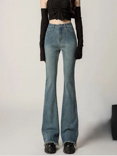Flare Jeans Ženske Elegantne Vintage Denim Ulzzang Streetwear Jednostavne Hlače Američki Elegantni Trendy Poderane Ozbiljne