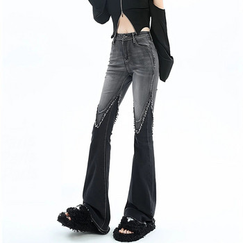 Streetwear Y2k Jeans Дамски 90-те Винтидж гръндж пънк корейска мода Висока талия Полирани дънкови панталони Черни широки панталони с клош крачоли