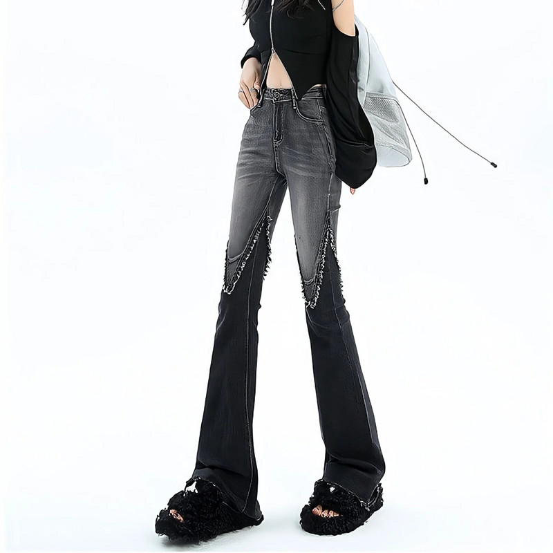 Streetwear Y2k Jeans Ženske 90-ih Vintage Grunge Punk Korejska moda Brušene traper hlače visokog struka Crne široke široke hlače na nogavice