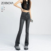 ZOENOVA fekete szürke elasztikus női nadrág flare farmer cipzáras farmer Egyszerű egyenes nadrág női 2022 koreai divat Demim Jean