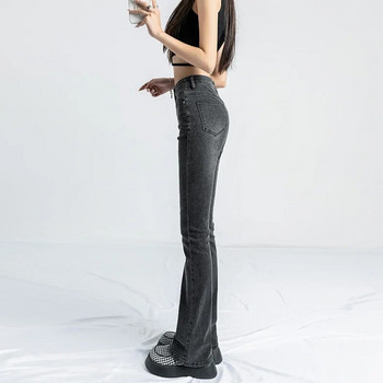 ZOENOVA Черни сиви еластични дамски панталони Клеш дънки Дънки с цип Обикновени прави панталони Дамски 2022 Корейска мода Demim Jean