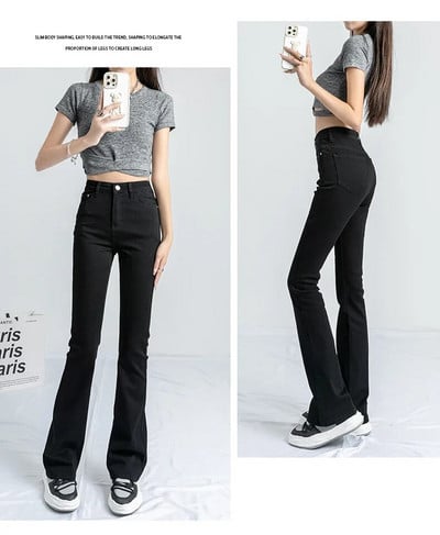 ZOENOVA fekete szürke elasztikus női nadrág flare farmer cipzáras farmer Egyszerű egyenes nadrág női 2022 koreai divat Demim Jean