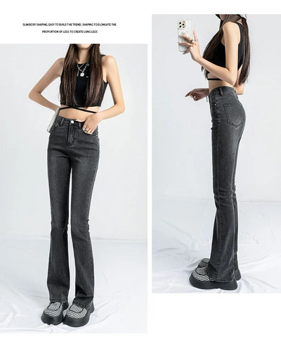 ZOENOVA fekete szürke elasztikus női nadrág flare farmer cipzáras farmer Egyszerű egyenes nadrág női 2022 koreai divat Demim Jean