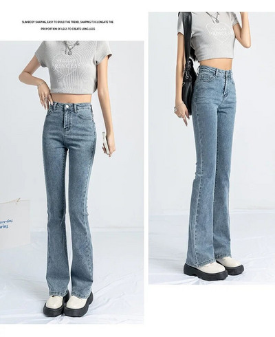 ZOENOVA fekete szürke elasztikus női nadrág flare farmer cipzáras farmer Egyszerű egyenes nadrág női 2022 koreai divat Demim Jean