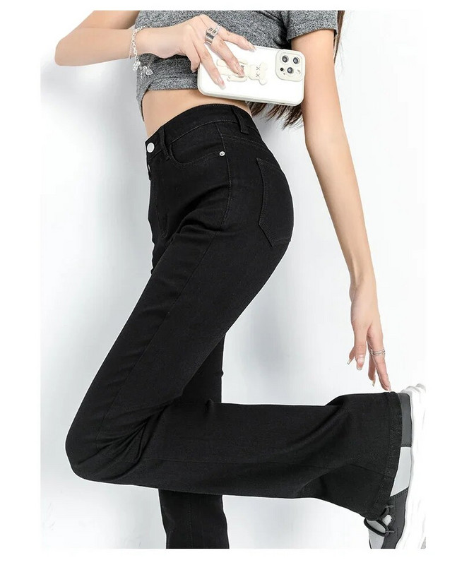 ZOENOVA fekete szürke elasztikus női nadrág flare farmer cipzáras farmer Egyszerű egyenes nadrág női 2022 koreai divat Demim Jean