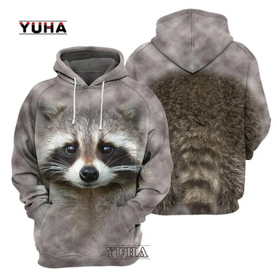 Animale Wolf/Raccoon Hanorace pentru bărbați Grafic 3D în față și în spate Pulovere Topuri Hanorace casual Harajuku Îmbrăcăminte pentru bărbați