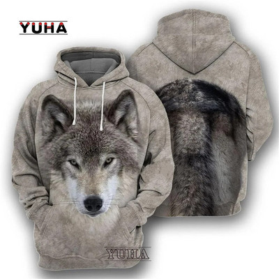 Animale Wolf/Raccoon Hanorace pentru bărbați Grafic 3D în față și în spate Pulovere Topuri Hanorace casual Harajuku Îmbrăcăminte pentru bărbați