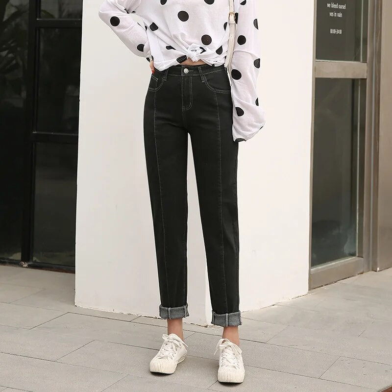 Boyfriend farmer Női Magas derekú Alkalmi Varrás Teljes hossz Anya Farmer Harem Nadrág 4XL 5XL