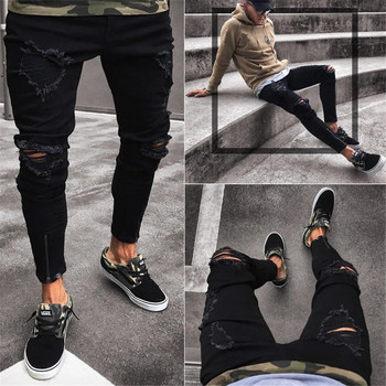 Плюс размер S/3XL мъжки готини дизайнерски маркови черни дънки Skinny Ripped Destroed Stretch Slim Fit хип-хоп панталони с дупки за мъже