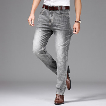 2023 Пролет Лято Мъжки сиви протрити тънки дънки Класически стил Бизнес мода Памучни дънкови еластични панталони Мъжки маркови панталони