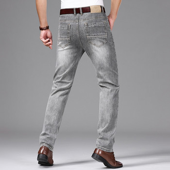 2023 Пролет Лято Мъжки сиви протрити тънки дънки Класически стил Бизнес мода Памучни дънкови еластични панталони Мъжки маркови панталони
