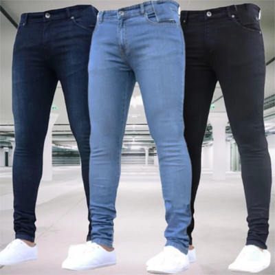 Férfi farmer sztreccs karcsú nadrág Utcai ruházat Colthing Klasszikus alkalmi nadrág Vékony cipzáras farmer Designer ruhák fekete kék