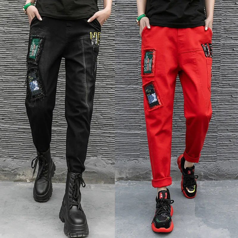 Max LuLu Proljetne modne dizajnerice 2021. Ženske patchwork traper hlače Ženske elastične vintage traperice Ženske punk prevelike hlače