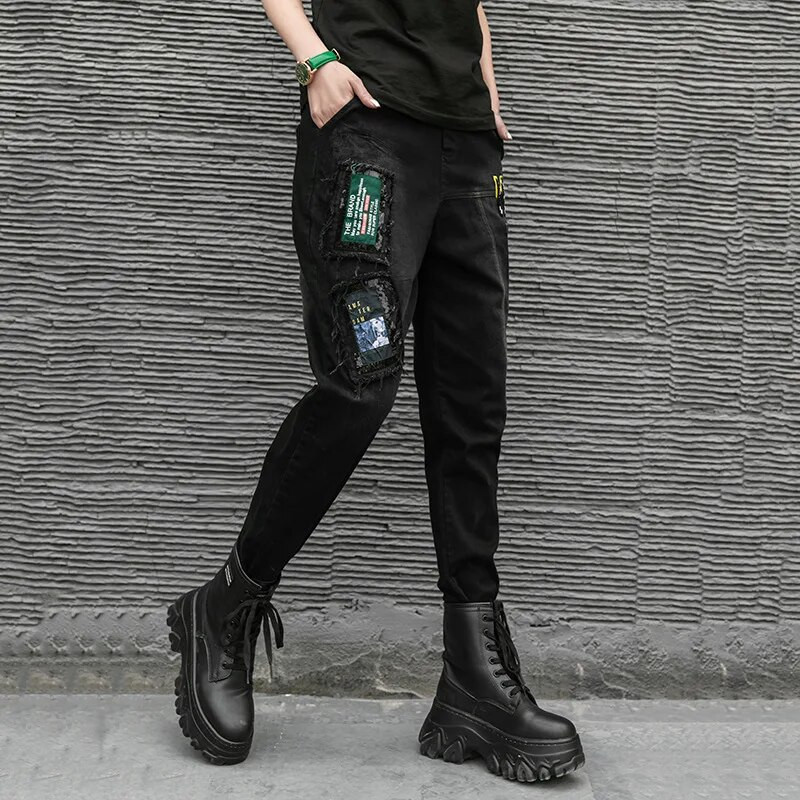 Max LuLu Proljetne modne dizajnerice 2021. Ženske patchwork traper hlače Ženske elastične vintage traperice Ženske punk prevelike hlače