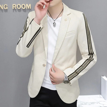 Мъжки официален блейзър Slim Fit 2022 Есен Нова корейска версия Тенденция Мода Едноцветен Ежедневен универсален костюм Мъжко облекло