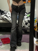 Vintage sive lepršave traperice Ženske Y2k Grunge Streetwear pune dužine seksi traper hlače niskog struka Lady Casual Harajuku Slim Jeans