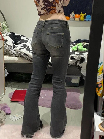 Vintage Grey Flare Jeans Γυναικεία Y2k Grunge Streetwear Ολόσωμο σέξι τζιν παντελόνι χαμηλού ύψους Lady Casual Harajuku Slim Jeans
