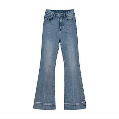 REDDACHiC Basic jednobojne lepršave traperice za žene plave isprane traper hlače s visokim usponom Bootcut hlače slobodnog kroja, ležerne, minimalističke, zvonaste hlače