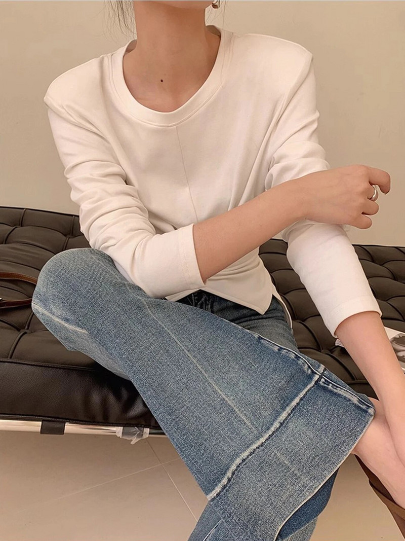 REDDACHiC Basic jednobojne lepršave traperice za žene plave isprane traper hlače s visokim usponom Bootcut hlače slobodnog kroja, ležerne, minimalističke, zvonaste hlače