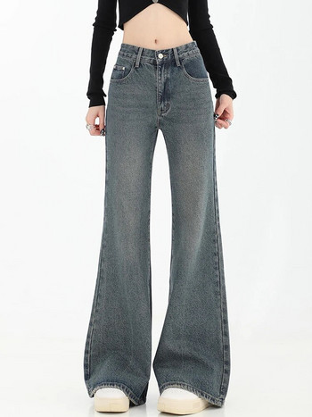 Γυναικείο Flare Blue Jeans φαρδύ ψηλόμεσο τζιν παντελόνι Vintage μόδας Y2k Κορεάτικο παντελόνι καουμπόη ίσιο φαρδύ πόδι 2023