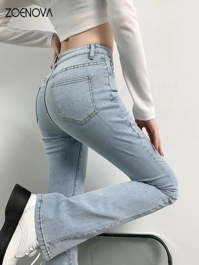 ZOENOVA kiszélesedő farmer Női magas derekú farmer nadrág női kék fekete rugalmas vékony divat klasszikus szabadidő széles szárú nadrág