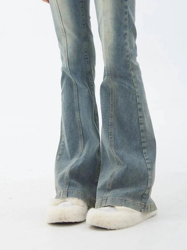 Plave ženske traperice Gyaru lepršave hlače visokog struka Vintage traper zvonaste ženske Harajuku Streetwear Chic hlače s plimom iz 2000-ih Y2k