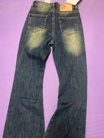 Vintage ψηλόμεσο μονόχρωμο Micro-lapel Jeans Woman American Style Do Old Raw Edge Slim Denim Drag Pants trend Παντελόνι