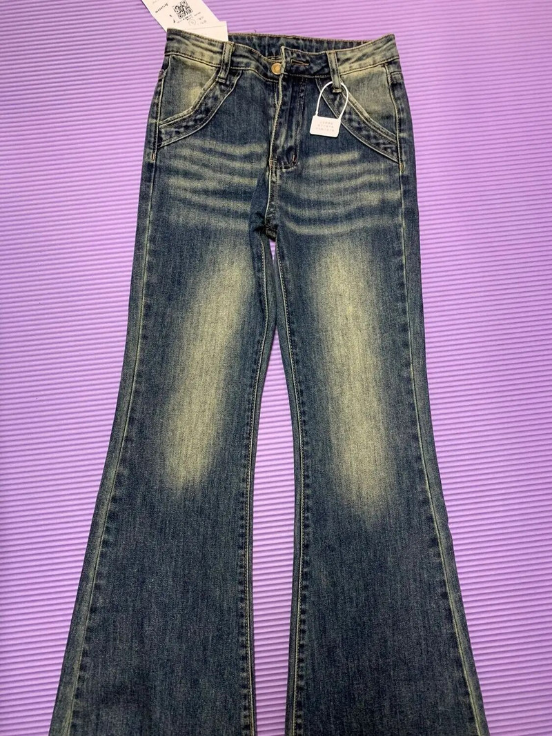 Vintage Jednobojne traperice s mikro preklopom visokog struka Ženski američki stil Do Old Raw Edge Tanke traper hlače na vuču Trend hlače