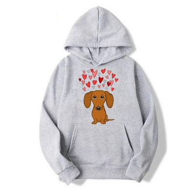 Hanorace cu glugă pentru câini Teckel drăguț Love Cartoon Print Bărbați Femeie Kawaii Hanorac cu glugă Pulovere Trening unisex