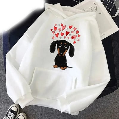 Hanorace cu glugă pentru câini Teckel drăguț Love Cartoon Print Bărbați Femeie Kawaii Hanorac cu glugă Pulovere Trening unisex