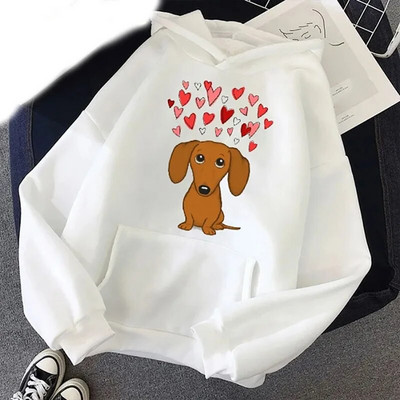 Hanorace cu glugă pentru câini Teckel drăguț Love Cartoon Print Bărbați Femeie Kawaii Hanorac cu glugă Pulovere Trening unisex