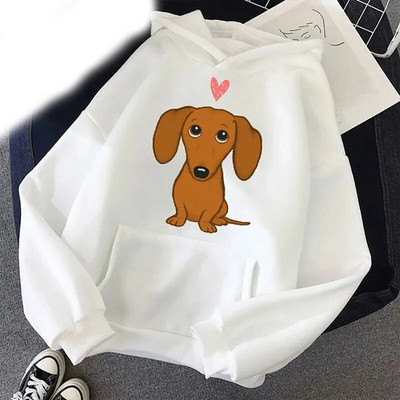 Hanorace cu glugă pentru câini Teckel drăguț Love Cartoon Print Bărbați Femeie Kawaii Hanorac cu glugă Pulovere Trening unisex