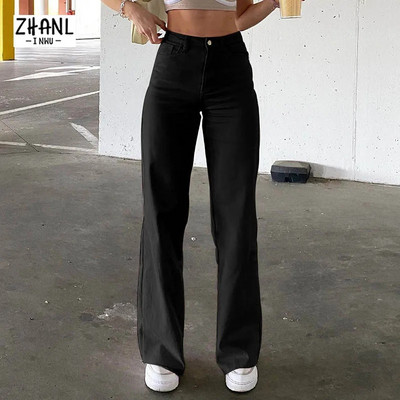 Y2K Ženske široke crne traperice visoke čvrstoće Ženske udobne traper hlače širokih nogavica Jednobojne ležerne hlače Baggy Vintage Mom lepršave hlače