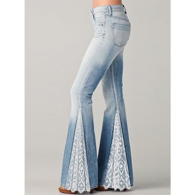 2021, șic, pantaloni evazați din dantelă pentru femei, imitație de denim, cu talie înaltă, pantaloni cu volan, la birou, pentru femei, 4XL 5XL