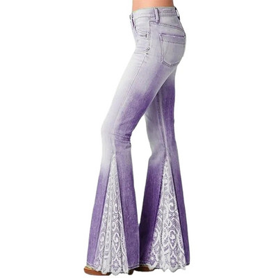 2021, șic, pantaloni evazați din dantelă pentru femei, imitație de denim, cu talie înaltă, pantaloni cu volan, la birou, pentru femei, 4XL 5XL