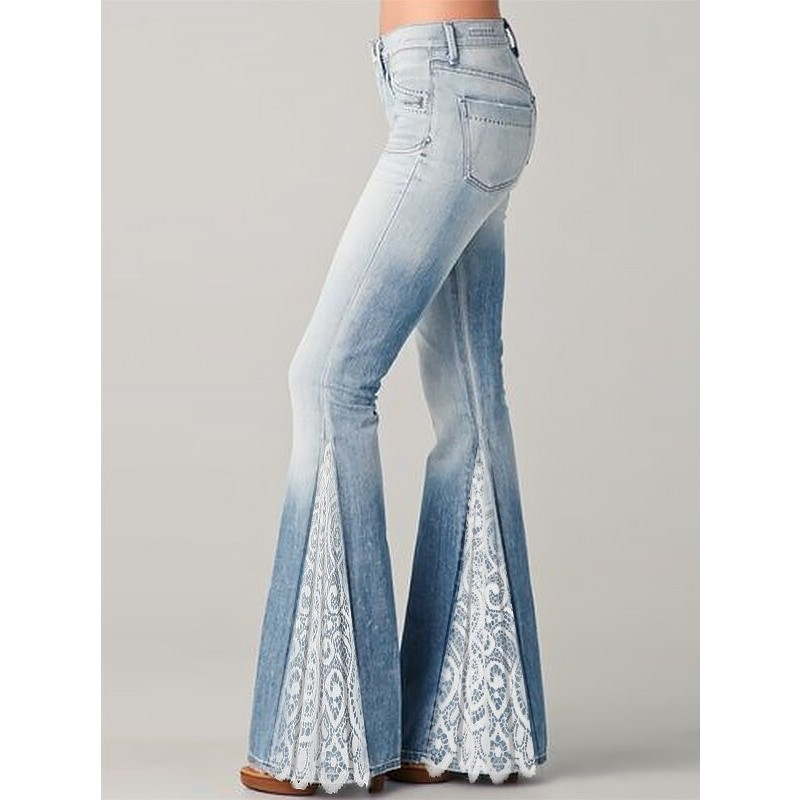 2021 m. Prašmatnios moteriškos nėrinių puoštos, platėjančios kelnės, imitacinės džinsinio audinio aukštu juosmeniu, apatiniu raukšliniu kelnės, biuro moteriški gatvės drabužiai 4XL 5XL