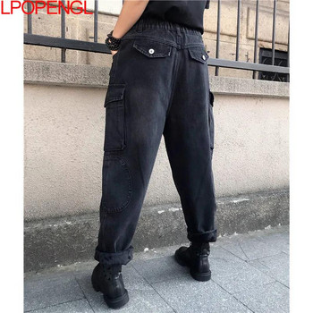 Μαύρα τζιν Γυναικείες 2023 Υπερμεγέθη ψηλή μέση, φαρδιά φαρδιά πόδια, Vintage υφή μόδας, φόρμες σε στυλ Χονγκ Κονγκ Τζιν Γυναικείες φόρμες