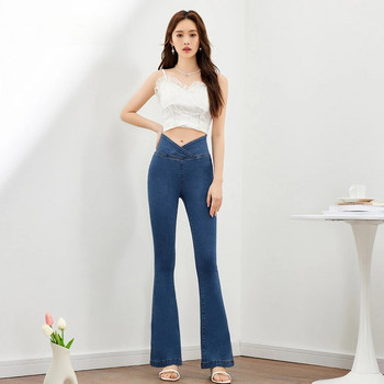 Γυναικείο τζιν τζιν με ψηλόμεσο πόδι σε σχήμα V, απλό casual τζιν μπλε