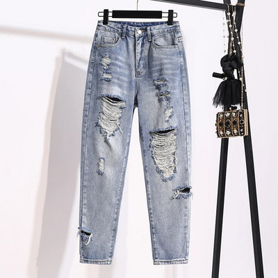 Neophil Boyfriend Loose Hole Ripped Ženske ljetne traperice Korejske hlače do gležnja Vintage modne S-5XL Ženske harem hlače P9711