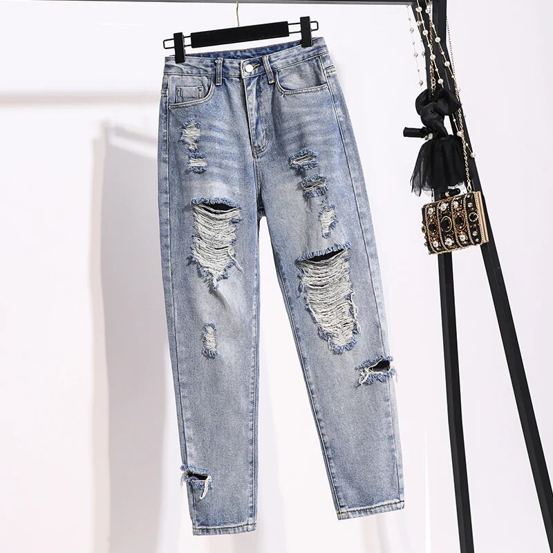 Neophil Boyfriend Loose Hole Ripped Ženske ljetne traperice Korejske hlače do gležnja Vintage modne S-5XL Ženske harem hlače P9711