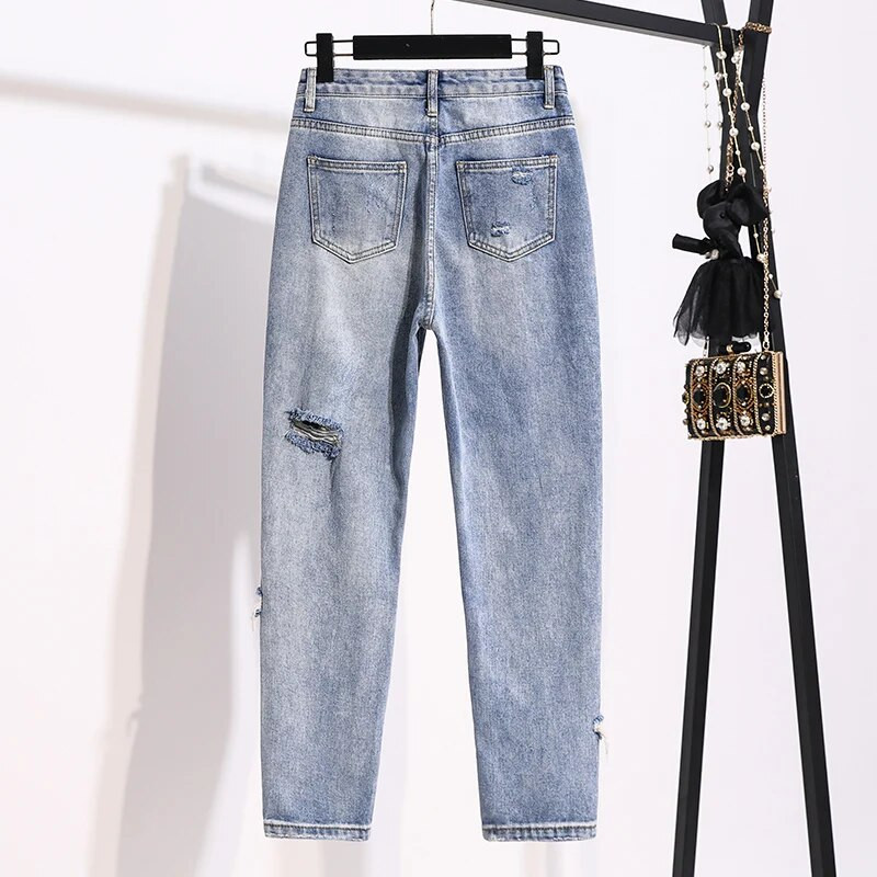 Neophil Boyfriend Loose Hole Ripped Ženske ljetne traperice Korejske hlače do gležnja Vintage modne S-5XL Ženske harem hlače P9711
