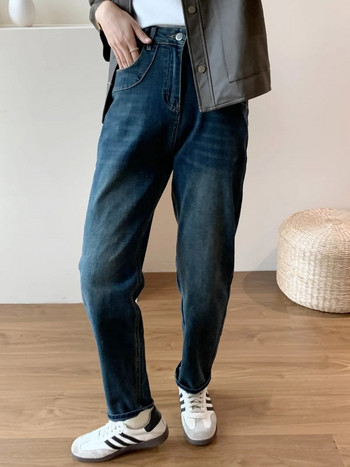 ZHISILAO Vintage Harem Jeans Дамски класически сини еластични прави дънкови панталони Streetwear 2023