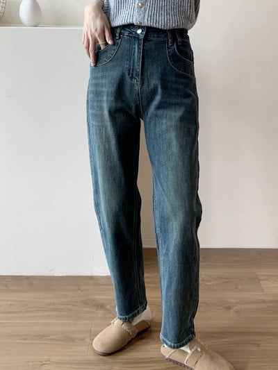 ZHISILAO Vintage Harem Jeans Дамски класически сини еластични прави дънкови панталони Streetwear 2023