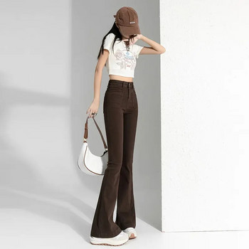 2023 Νέο vintage ψηλόμεσο τζιν γυναικείο μονόχρωμο τζιν παντελόνι με λεπτή εφαρμογή Stretch Flare Τζιν παντελόνι Casual
