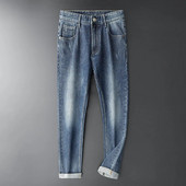 BROWON 2024 őszi új férfi farmernadrág, divatos egyszínű, cipzáras férfi bő farmer Középső, egyenes, alkalmi teljes hosszúságú farmer férfi ruhák