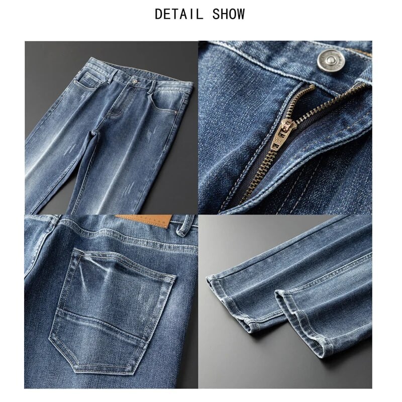 BROWON 2024 őszi új férfi farmernadrág, divatos egyszínű, cipzáras férfi bő farmer Középső, egyenes, alkalmi teljes hosszúságú farmer férfi ruhák