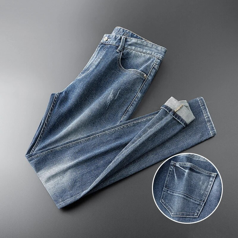 BROWON 2024 őszi új férfi farmernadrág, divatos egyszínű, cipzáras férfi bő farmer Középső, egyenes, alkalmi teljes hosszúságú farmer férfi ruhák